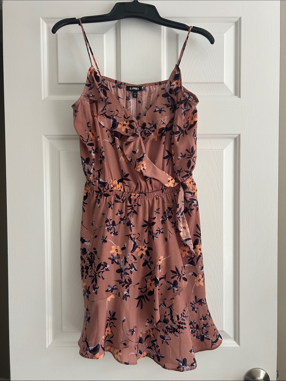 Express Mauve Floral Mini Dress with Navy & Peach Print